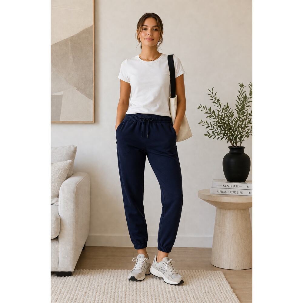 Wilfred Free Aritzia Navy Joggers New Medium Tech Knit Minimalist Lounge Relaxed